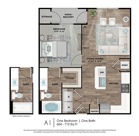 1 BED / 1 BATH 3311 floor plan